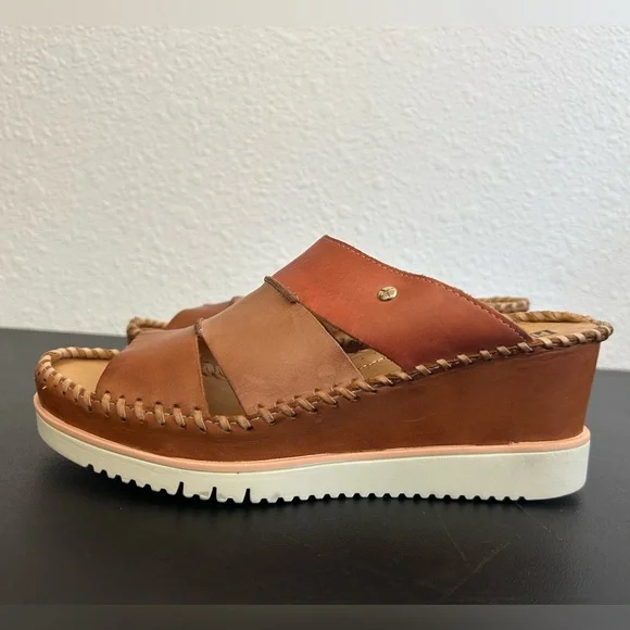 PIKOLINOS Size 7.5-8 Aguadulce Wedge Leather Sandals LIGHTWEIGHT WHIPSTITCH - Picture 3 of 8